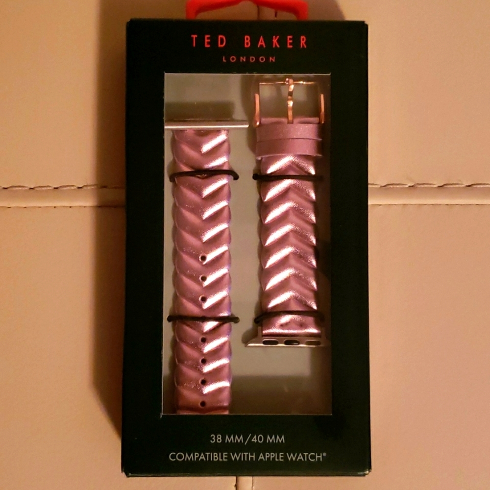 BNWT - IOB TED BAKER LONDON Metallic Chevron Leather 22mm Apple Watch Watchband